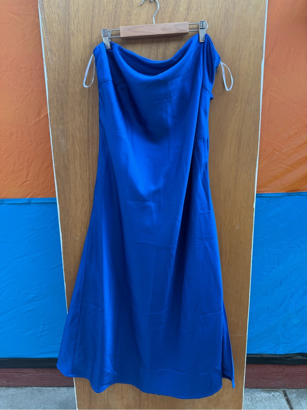 Lulus Royal Blue Satin Cowl Neck Maxi Dress XL NWT
